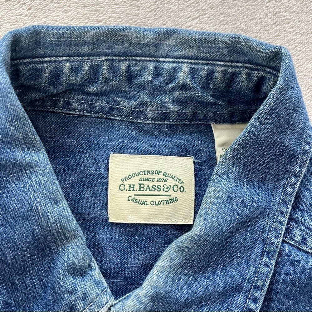 90s Vintage G.H. Bass Denim Shirt L Blue Long Sleeve Cotton Americana Dad Style - Picture 4 of 12